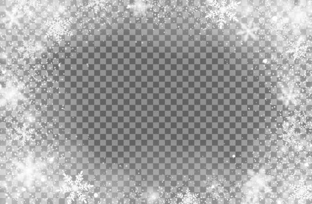 Realistic Christmas snowfall snowflakes frame