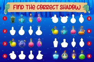 Find correct shadow of magic potion bottles, game vector