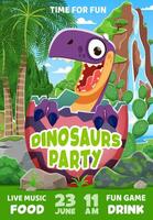 Kids party flyer with funny dino in eggshell vector