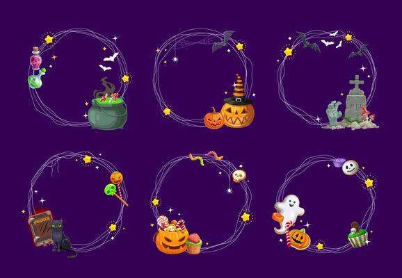 Halloween decorative frames with bats and sweets