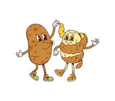 Potato retro groovy barbeque characters at party vector