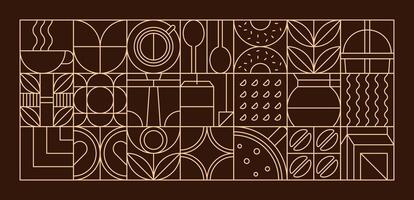 Coffee modern geometric pattern, mosaic line tiles vector