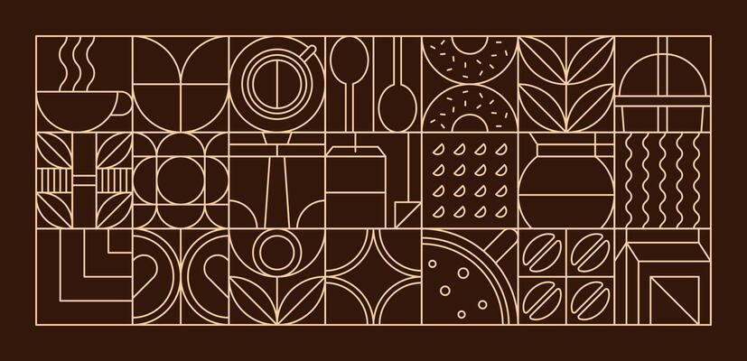 Coffee modern geometric pattern, mosaic line tiles