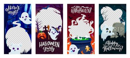 Halloween social media frame templates with ghosts vector