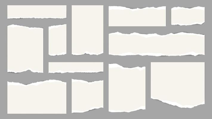 White torn paper notes with ripped edges, scraps