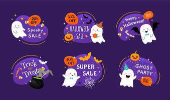 Halloween kawaii ghosts amoeba blobs sale frames vector