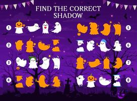 Find correct shadow of Halloween ghosts kids game vector