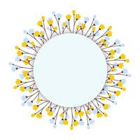 Abstract circle frame border with copy space inside and floral wreath of blossom twigs. Isolated. illustration Lettering or cards template, posters, banner, leaflet, greeting or web, price tag vector