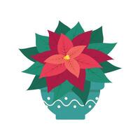 Poinsettia Christmas flower in pot in trendy soft shades Isolated. Greetings or cards design element. Poster, banner, brochure, invitation, price tag, label or web, promo concept illustration vector