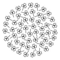 Outline shamrocks in shape of circle Isolated on white. Clover leaves background. Greetings concept. Wallpaper or cards, poster, banner, brochure, price tag, label or web, promo design idea vector