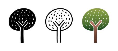 Set of Tree cartoon doodle, Illustration. vector