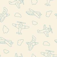 Outline Plane Fly Cloud Triangle Seamless Pattern illustration Design vector