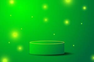 Green podium with luxury sparkling light on green background suitable for promotions, advertisements, banners and product sales posters. vector