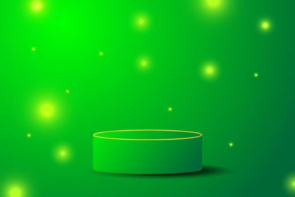 Green podium with luxury sparkling light on green background suitable for promotions, advertisements, banners and product sales posters.