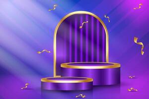 Purple podium background with gold patterns is suitable for product displays, mockups, advertisements for beauty cosmetic products, social media posts, and pedestal stand templates. vector