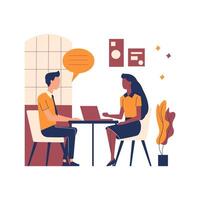 Flat Design Illustration of Man and Woman Working at Office While Consult vector