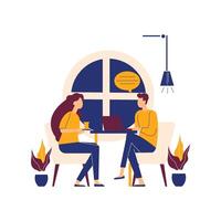 Flat Design Illustration of Man and Woman Working at Office While Talking vector