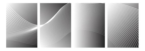 collection of gray gradient backgrounds with curved line patterns vector
