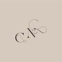 wedding serif monogram logo line and bold mix concept CN beautiful initial letter vector