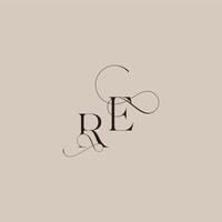 wedding serif monogram logo line and bold mix concept RE beautiful initial letter vector