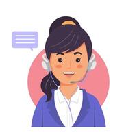 Call center operator avatar with headphone. Online support service assistant. Female customer help manager. vector