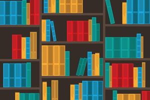 Bookshelves with multicoloured book spines. Books on a shelf illustration background vector