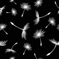 Fluffy white dandelion flowers seamless pattern on black background for fabric and textile prints, wallpaer, wrapping paper and other prints vector