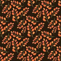 Orange leaves of fall or aumtumn seamless pattern on dark brown background for textile or fabric printings, table clothes, curtains, wrapping paper and other printings. vector