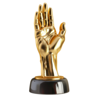 Golden Hand Award Statue on Black Base on Transparent background AI-Generative png