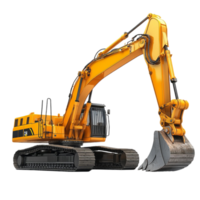 Yellow Excavator with Black Bucket Facing Forward on Flat Surface on Transparent background AI-Generative png