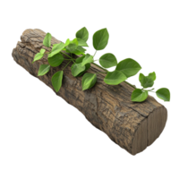 Fallen Tree Branch Log with Green Leaves on Transparent background AI-Generative png