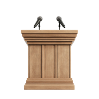 Wooden Podium with Curved Top and Two Microphones on Transparent background AI-Generative png