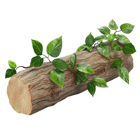 The image shows a log with vibrant green leaves and a brown stem, against a AI-Generative png