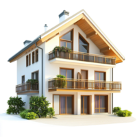 3D Model of a House with Balcony and Terrace on Transparent background AI-Generative png