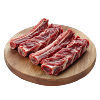 Raw Beef Ribs on a Wooden Cutting Board on Transparent background AI-Generative png