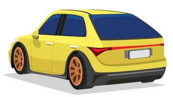 Perspective rear side to front view of yellow sedan car. on isolated white background with shadow. vector