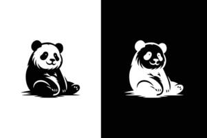 Panda icon silhouette illustration. Panda bear silhouette Logo design template black white background. vector