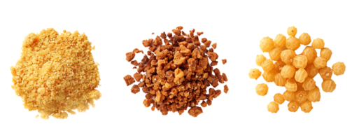 Crumbled Toasted Breadcrumbs, Crunchy Brown Croutons, and Round Crackers Isolated on a Transparent Background png