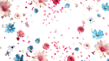 Pink and Blue Flowers Falling on a Transparent Background, A Floral Symphony in Motion png