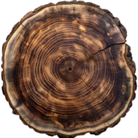 Tree Rings with a Transparent Background - Detailed Close-up of a Cross-Section of a Tree Trunk with Visible Growth Rings and Texture - Perfect for Nature, Ecology, and Woodworking Projects png
