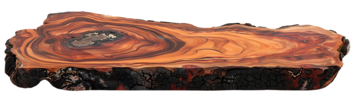 Burnt Wood Slice with Transparent Background, Showing Intricate Grain Patterns and Charred Edges png