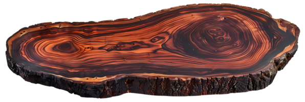 Striking Red and Black Wood Slice with Transparent Background, showcasing the Intricate Grain Patterns of Nature png