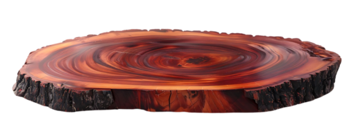 Polished Wood Slab with Intricate Grain Patterns and a Transparent Background png