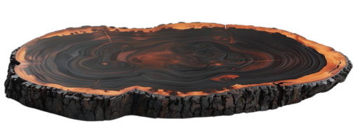 Black and Brown Wooden Slice with Natural Edge, Showing Beautiful Grain Patterns and Texture -  Transparent Background png