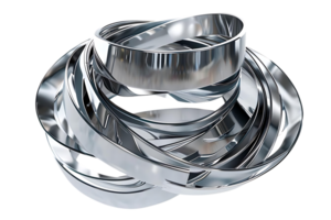Intertwined Chrome Rings Create a Stunning Abstract Sculpture with a Transparent Background png