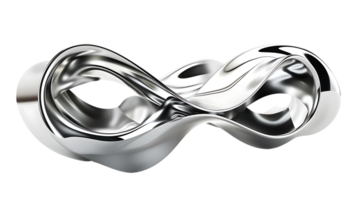 Abstract Metallic Sculpture with a Transparent Background -  A Shiny Silver Infinity Symbol,  Fluid Lines, 3D Render png