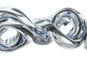 Abstract Silver Liquid Swirls with Transparent Background -  3D Rendered Metallic Flowing Curves for Design and Art png