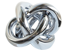 Intertwined Chrome Loops Forming a Complex Knot, a Striking Abstract Sculpture with a Transparent Background png
