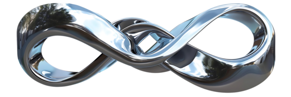 Reflective Chrome Infinity Symbol with Transparent Background, Intertwined Rings of Polished Metal with a Smooth Finish, Abstract Design for Graphic Design and Visual Art png