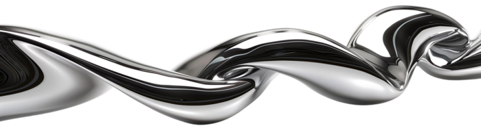 Metallic Liquid Waving and Flowing on a Transparent Background, Abstract Chrome Sculpture with Reflective Surface png